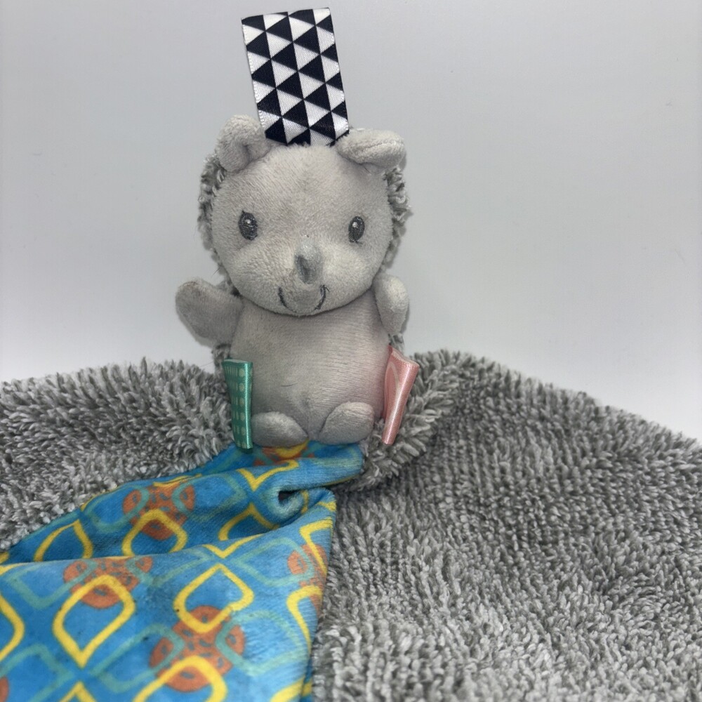 Taggies Hedgehog Mary Meyer Security Blanket Gray Plush Baby Toy Blue Pattern